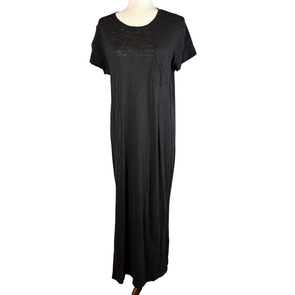 ATM Black Cotton Slub Midi Maxi T-Shirt Dress Size L Short Sleeve Crew